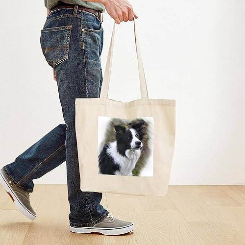 Vista 165 de CafePress Border Collie - Bolsa de lona natural, bolsa de compras reutilizable