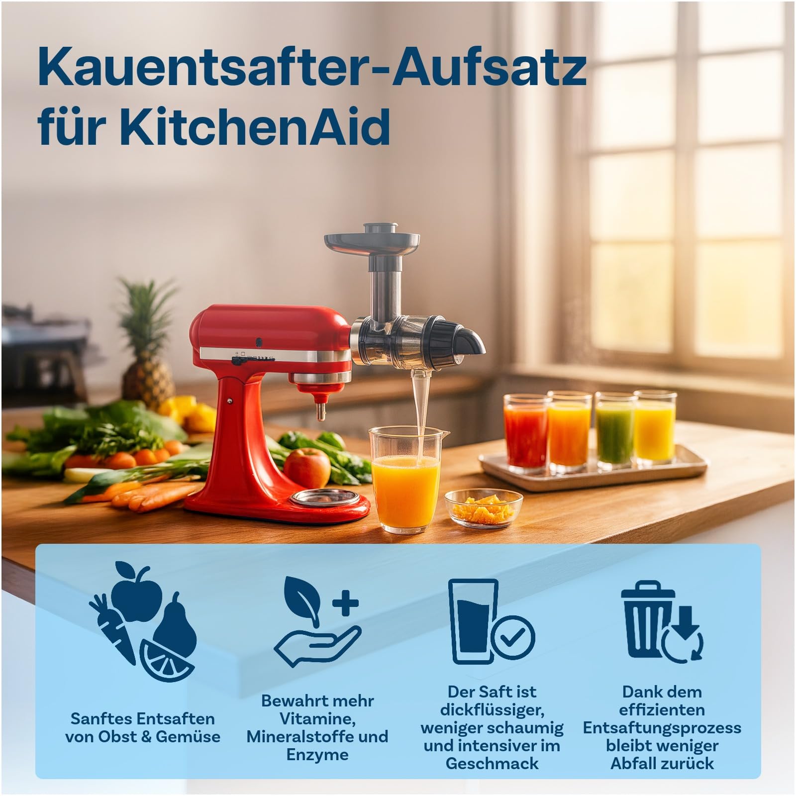 Entsafter Aufsatz für KitchenAid Standmixer von MMOBIEL – Slow Juicer Kaltentsafter & Frucht- und Gemüsesiebe – Inklusive Lebensmittelstopfer & Reinigungsbürste