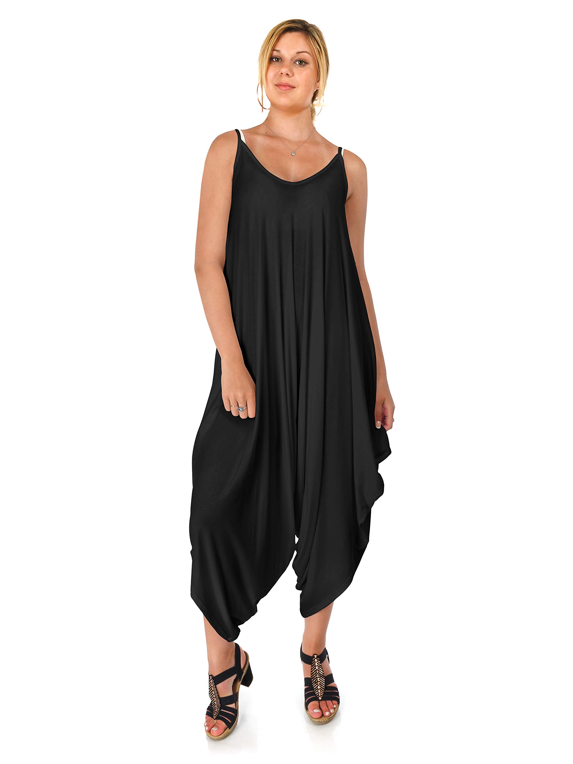 DFF Shop Spaghetti Strap Jumpsuit V Neckline Loose Comfy Harem Romper (Size: S-3X)