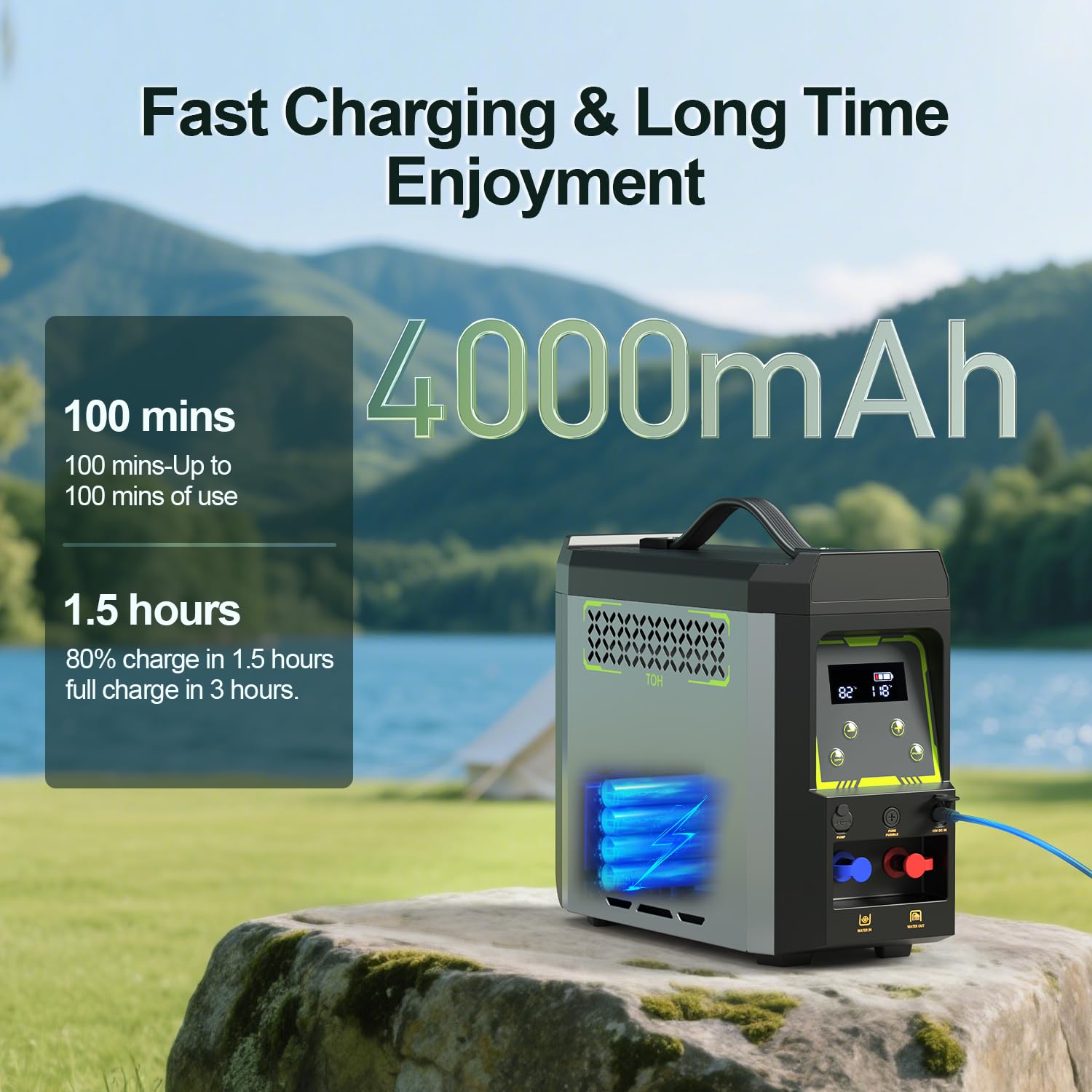 Jocoevol Tragbarer Warmwasserbereiter, Propan-Warmwasserbereiter mit Duschpumpe, Max 100 Minuten 3s Sofort Heiß 20.000 BTU, 4000 mAh Wiederaufladbarer Eingebauter Akku für Außenreinigung, Camping