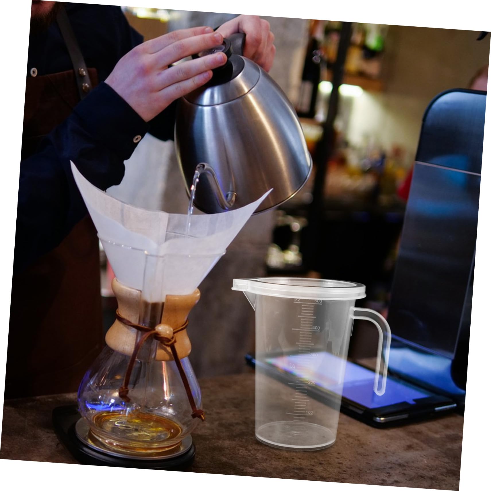6 Piezas Tazas Medidoras de Plástico Transparente para Cocina con Tapa y Vertedor para Uso Doméstico y Comercial