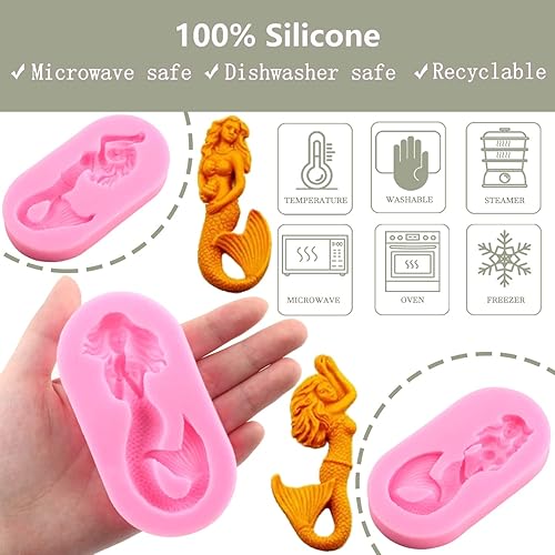 Vista 20 de Zixiang Molde de cola de sirena, molde de silicona para fondant, para decoración de pasteles, decoración de pasteles, chocolate, caramelo, cupcakes