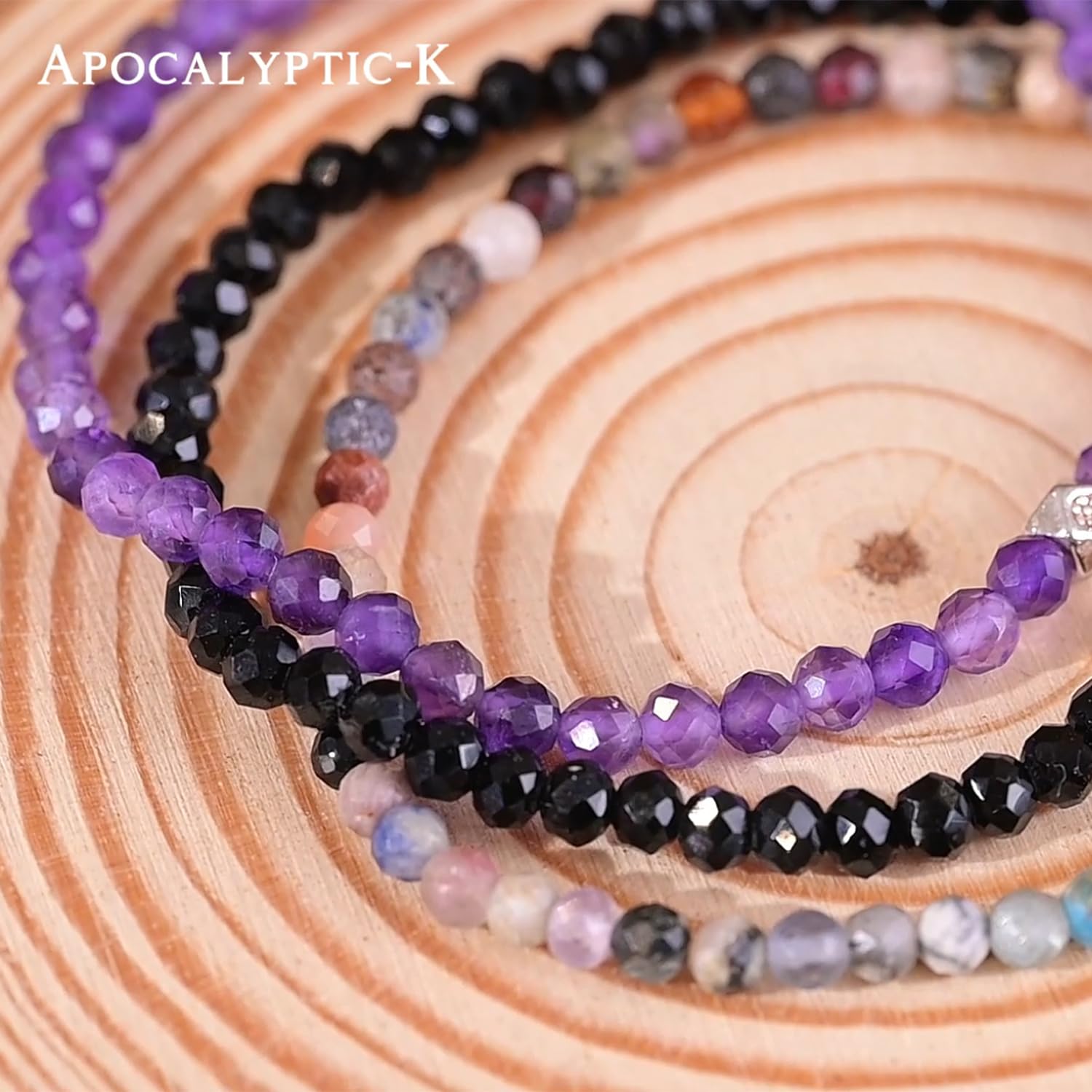 Apocalyptic-K Women Natural Gemstone Bracelet with 925 Sterling Silver 3 4 6MM Tourmaline Obsidian Agates Spinel Womens Fashion — view 3