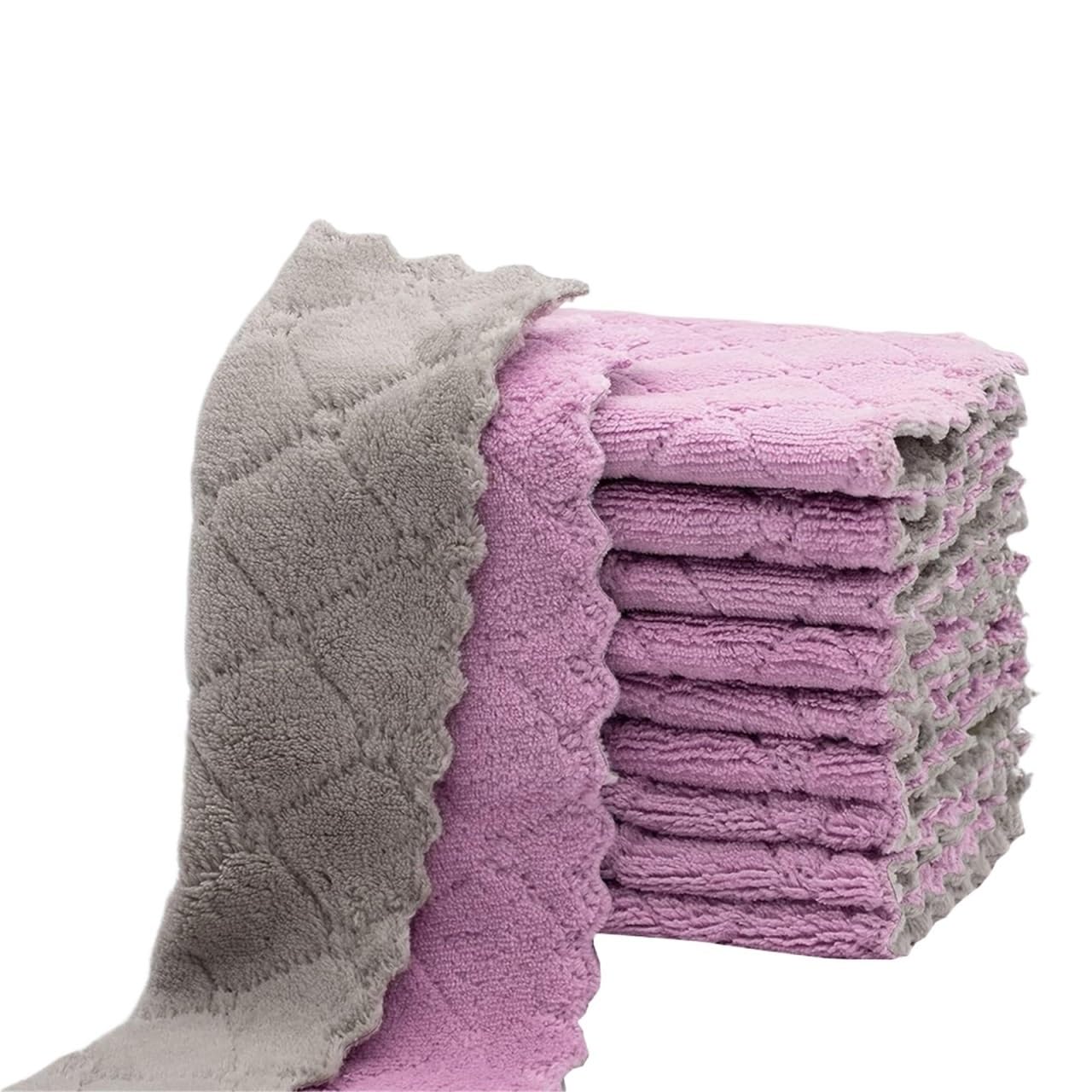 Fgujsur Purple-Grey 10Pcs Dish Cloths 5/10Pcs 15 * 25Cm Kitchen Towels And Dishcloths Rag, Small Dish Washing(Purple-Grey 10Pcs)