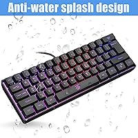Vista 3 de DGG Teclado K60 61 teclas RGB retroiluminado 60 con cable ergonómico impermeable mini compacto 60 de sensación mecánica para PC Mac PS4 Xbox Gamer
