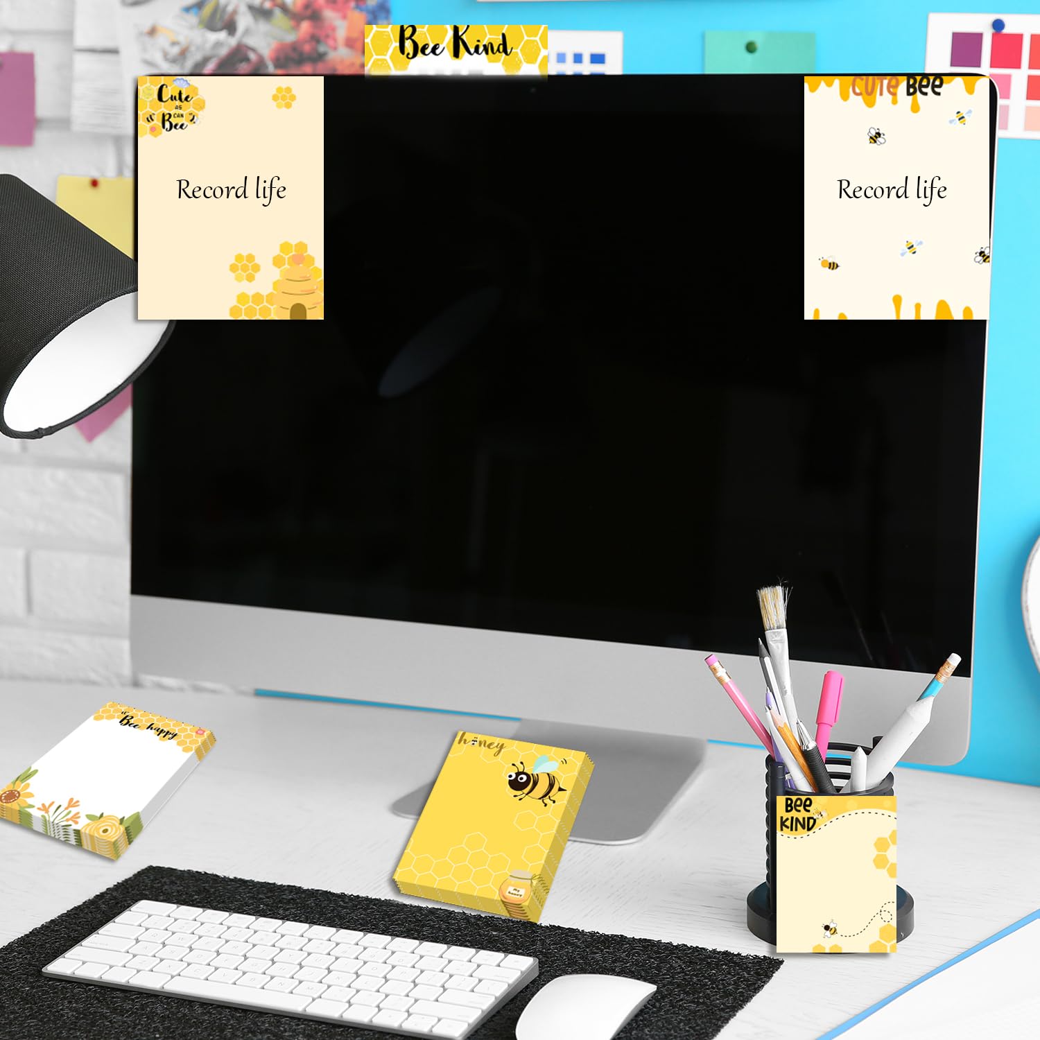 Chiisong 48 Pcs Bee Sticky Notes With Pens Bee Theme Stationery Set