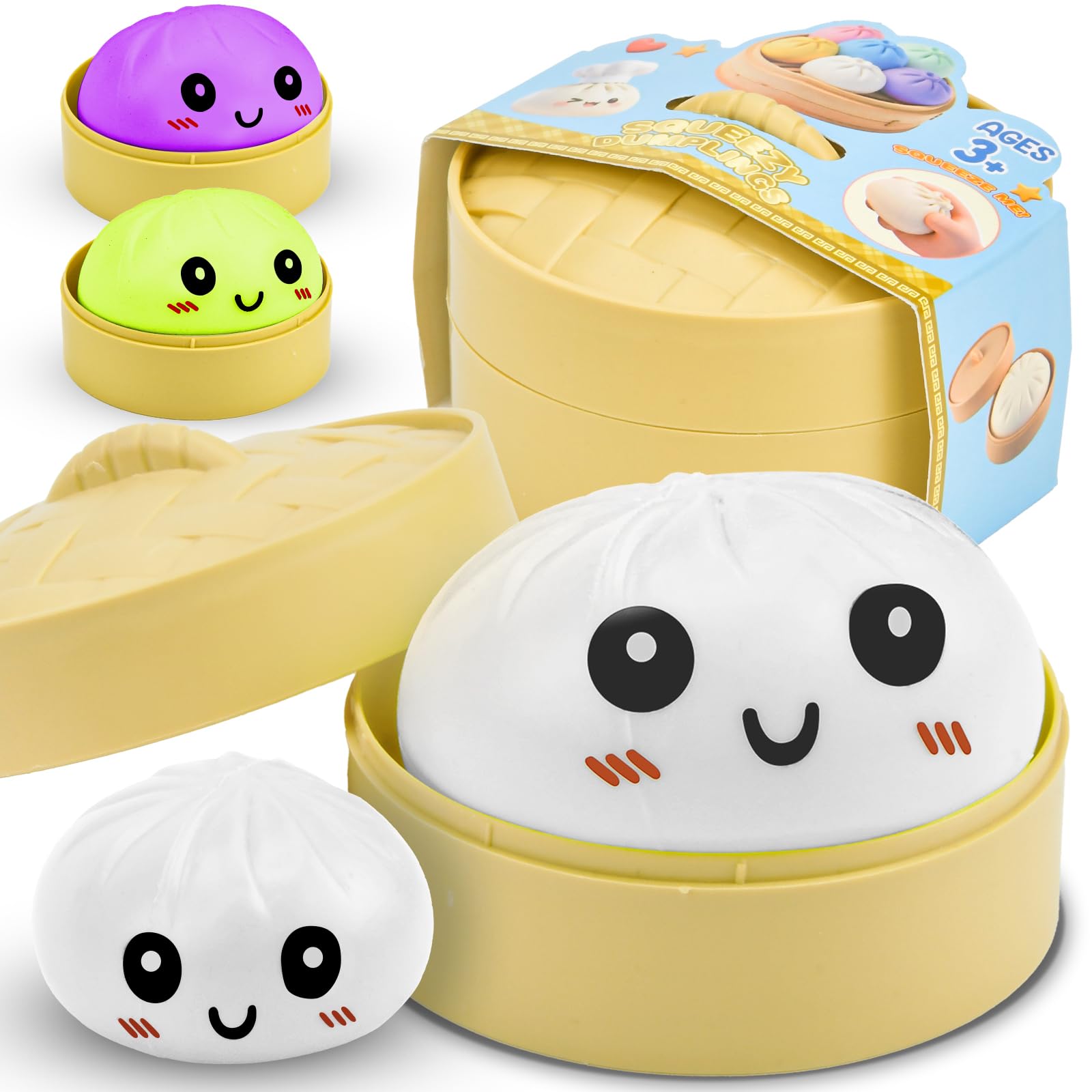 Abitoncc 1 Pack Squishy Sensory Toys Mystery Dumpling Squishy Stress Relief Fidget for Adults School Office Home Soft Touch Toys (White)