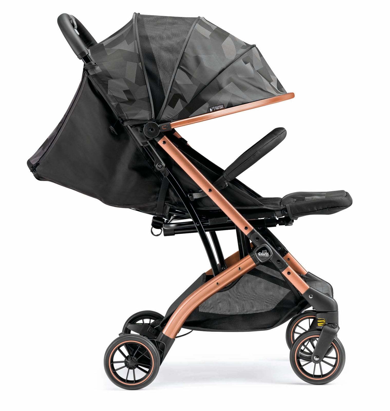 CAM Il Mondo del Bambino - art.832/T194 - Passeggino ultraleggero ed ultracompatto Compass 2.0 - ideale da 0 a 4 anni - chiuso si trasporta come un trolley - JACQUARD NERO