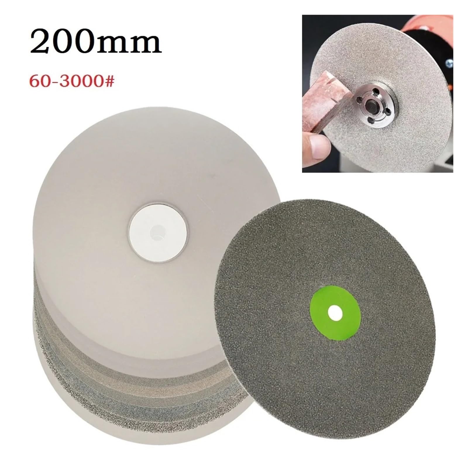 Disque de rodage revêtu de diamant de 8 pouces, 200mm, grain 60-2000, roues à recouvrement plates de 12.7mm, disque de meulage abrasif for pierres précieuses, bijoux-roche