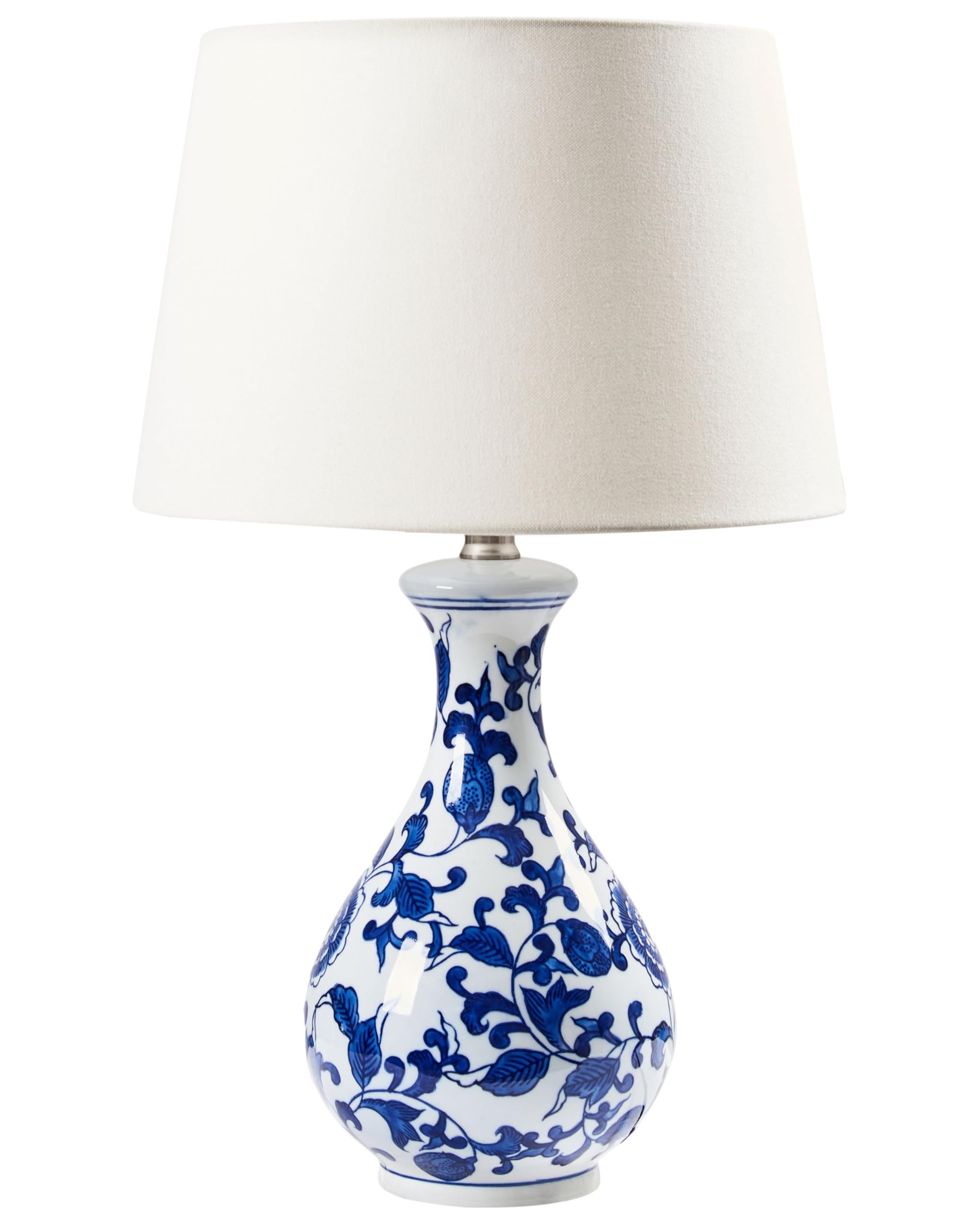Beliani Tischlampe Porzellan Vasenfuß weiß/blau Stoffschirm Trommelform 48 cm Carmen