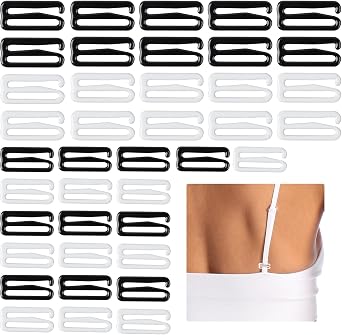 40PCS Bra Hooks, Bathing Suit Straps Replacement Metal Bra Hooks Replacement for Swimsuit Tops Lingerie Slip Dress Camisole, 2 Colors, 2 Size Black, White, 20mm, 25mm