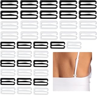 40PCS Bra Hooks, Bathing Suit Straps Replacement Metal Bra Hooks Replacement for Swimsuit Tops Lingerie Slip Dress Camisole, 2 Colors, 2 Size (Black, White, 20mm, 25mm)