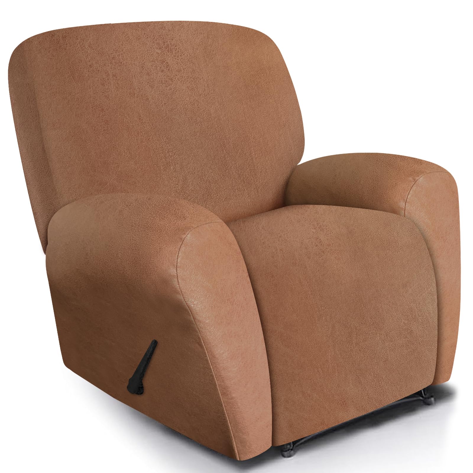 ANARACHON Leather Look Recliner Chair Covers, 4 Pieces Recliner Covers Non Slip, Soft Cover for Reclining Chair, Washable Furniture Protector for Pets (1 Seater, 024 Brown)