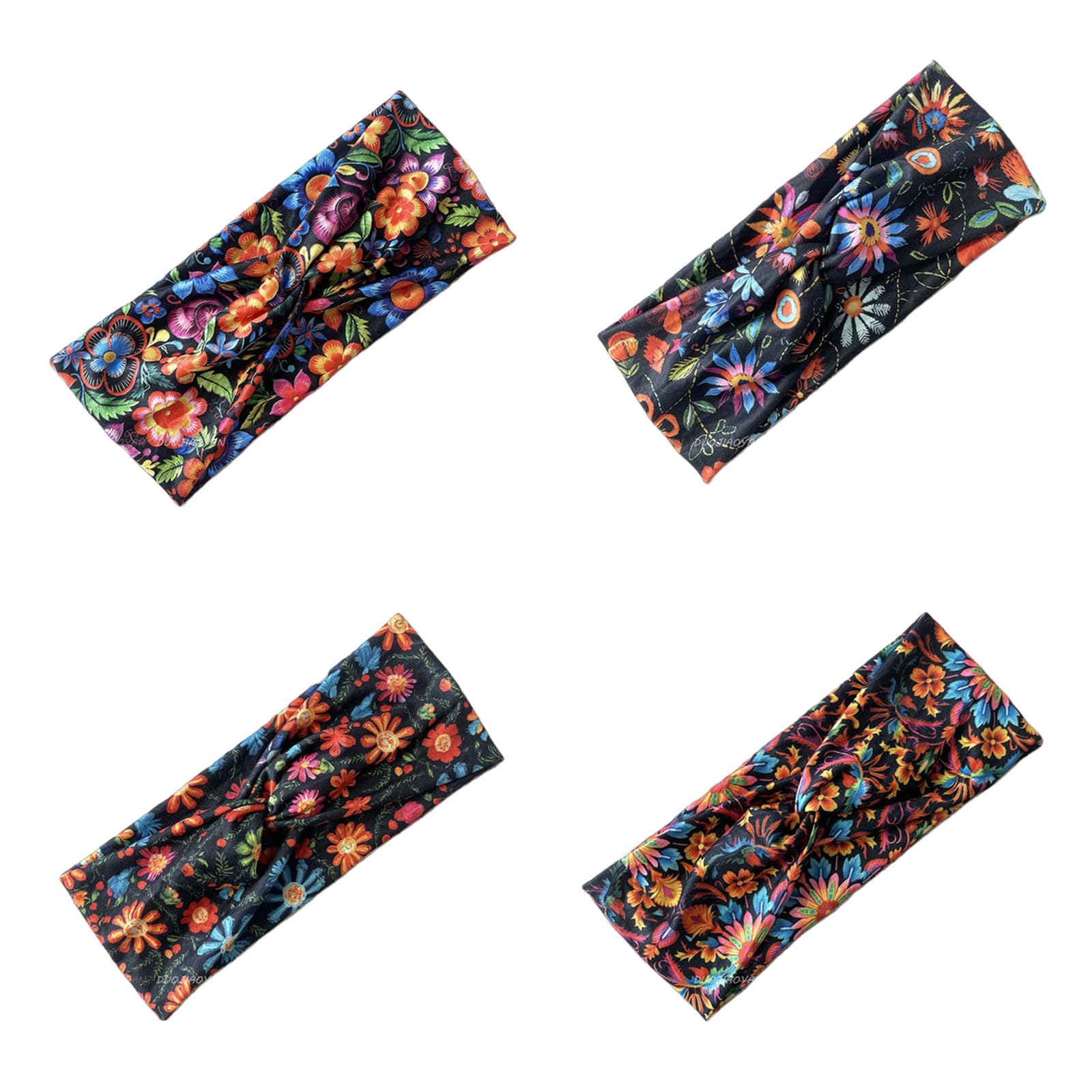 CYUCHENC wide headband 4 Pack Cross Colorful Flower Print Retro Headwear Brim Elastic Breathable Sports Women-1-four