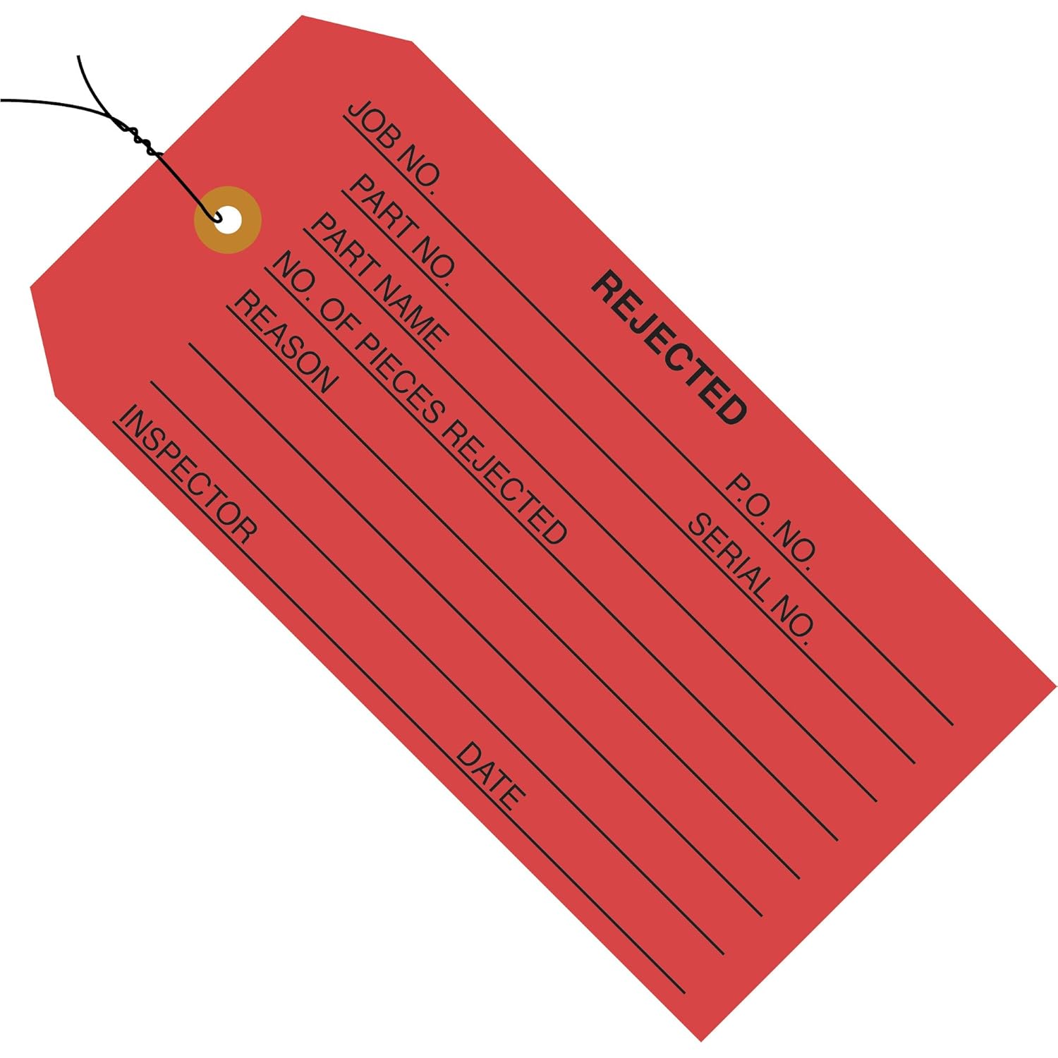 Box USA "Rejected" Inspection Tags, Wired, 4 3/4" x 2 3/8", Red, Reinforced Eyelet, Pre-Printed Tags Aid in Quality Control, Case of 1000