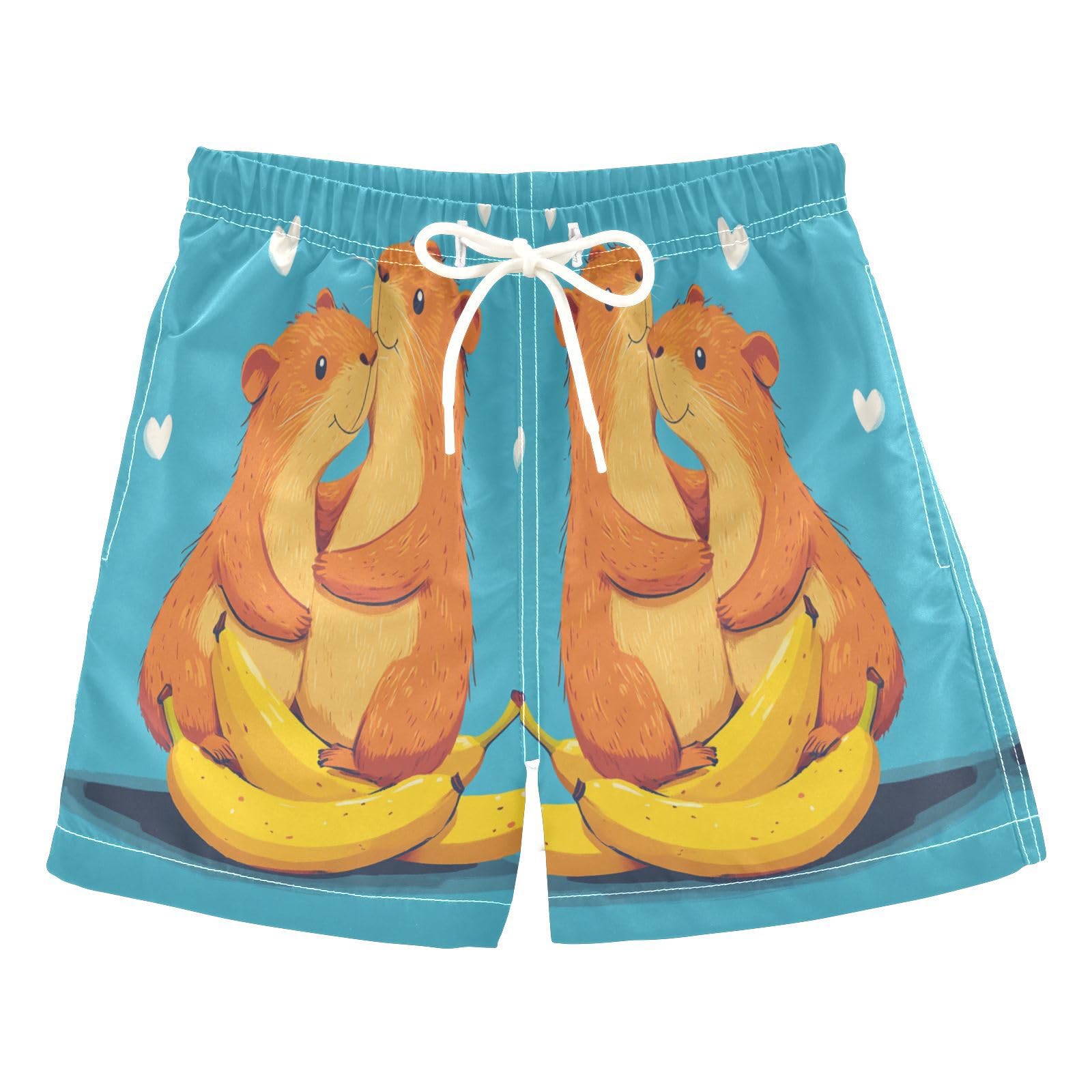 Jucciaco Boys Beach Board Shorts Capybara Cartoon Banana Quick Dry Swim Trunk Swimwear for Kids Multicolor