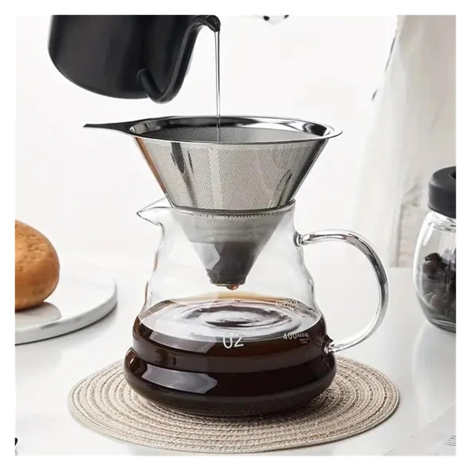 Genérico Soporte de filtro café reutilizable, herramienta fabricación colador té acero inoxidable doble capa(Without base)