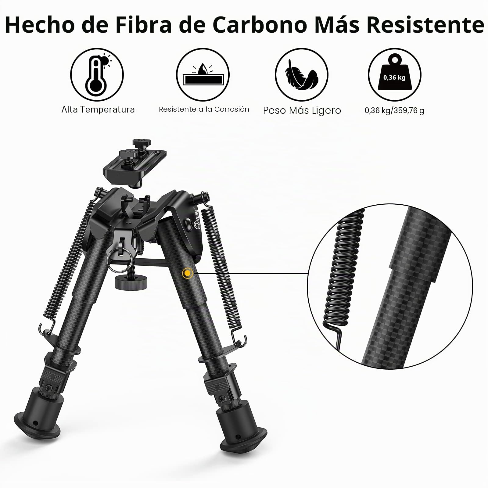 cvlife Bípode de rifle de fibra de carbono con adaptador de montaje M-lok de 6 a 9 pulgadas para caza y tiro