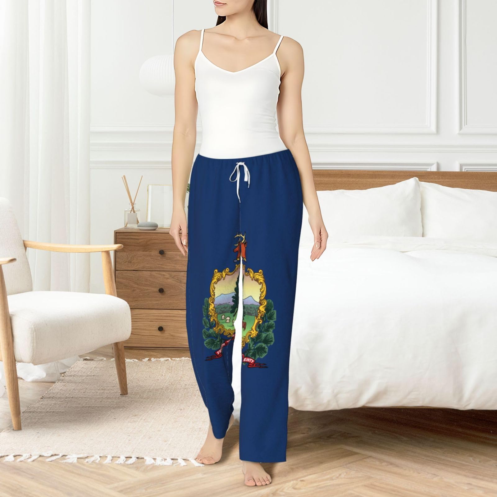 Vermont Damen-Schlafanzughose mit Staatsflaggen-Druck, Flanell, warm, bequem, Lounge-Schlafhose für Urlaub und Weihnachten
