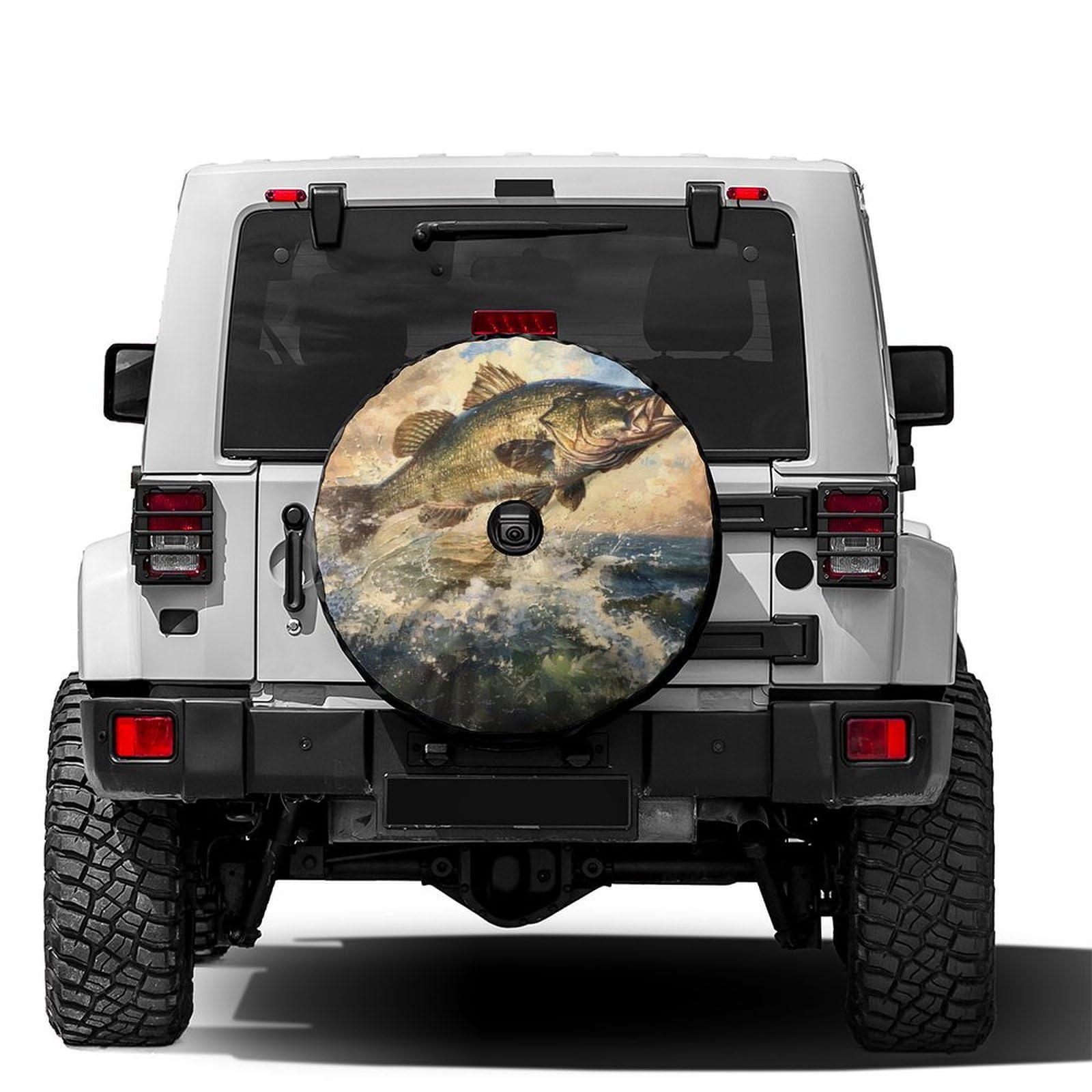 Dujiea Bass Fish Jump- Spare Tire Cover with Backup Camera Hole, Universal Wheel Tire Cover Tire Protectors for Trailer RV Van SUV Truck Camper and Many Vehicle 17inch