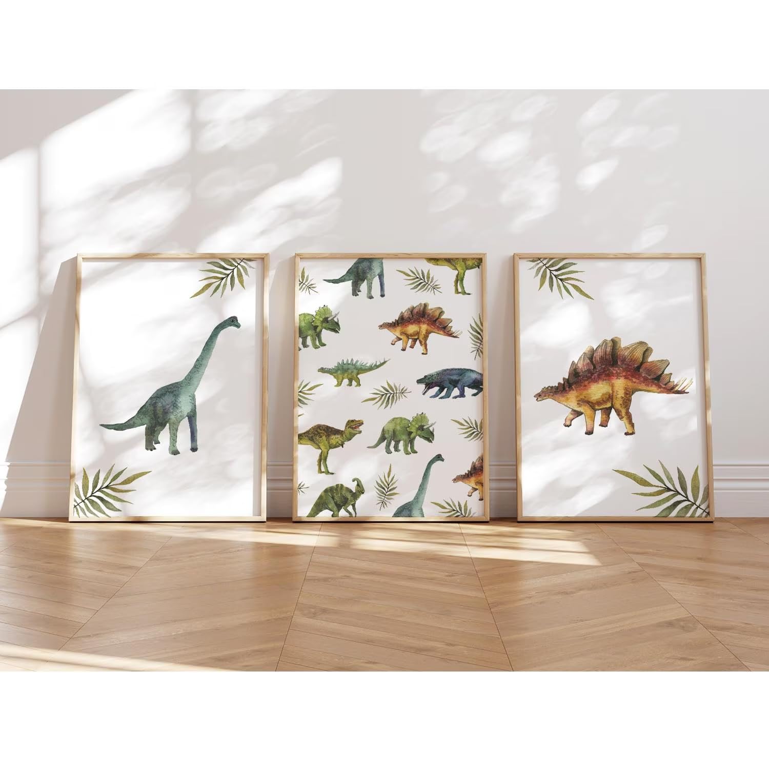 MeinBaby123® Dino Poster Kinderzimmer | Dinosaurier 3er Set DIN A4 | Bilder Kinderzimmer Jungen | Dino Deko