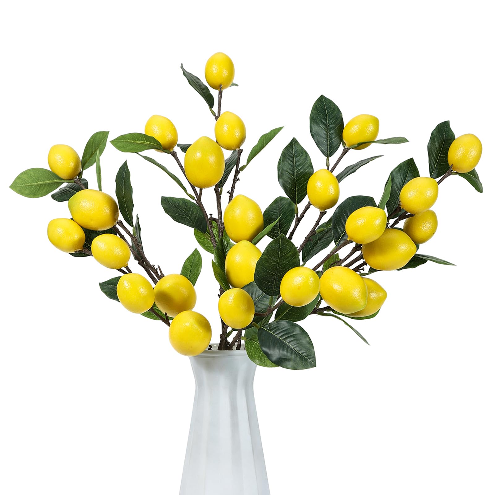 DuHouse 3 Pcs Fake Lemon Stems, 5 Head Artificial Yellow Lemons with Long Stems Lemon Branches Decoration for Kitchen Home Garden Party Decor