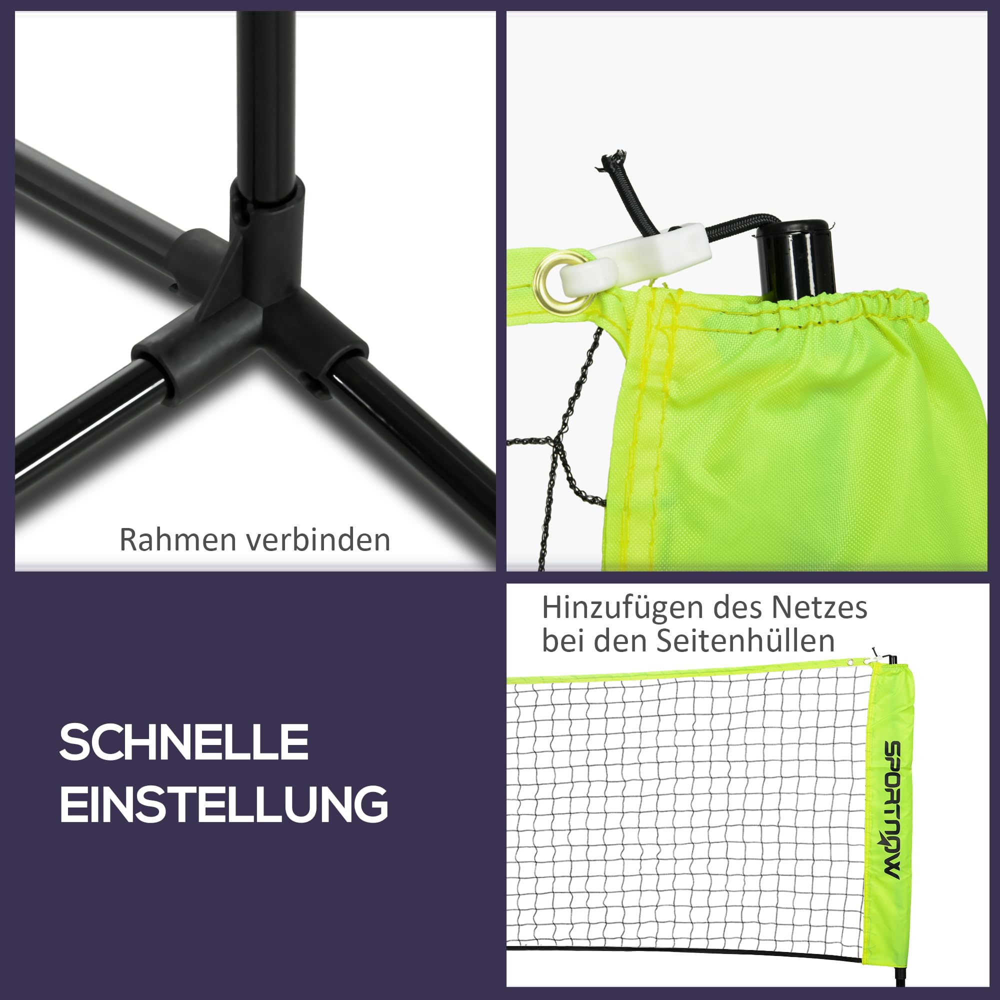 SPORTNOW Badmintonnetz Set Faltbares Volleyballnetz, 103/120/155H cm Höhenverstellbar Federballnetz Tennisnetz mit Transporttasche Indoor Outdoor, Metall Polyester