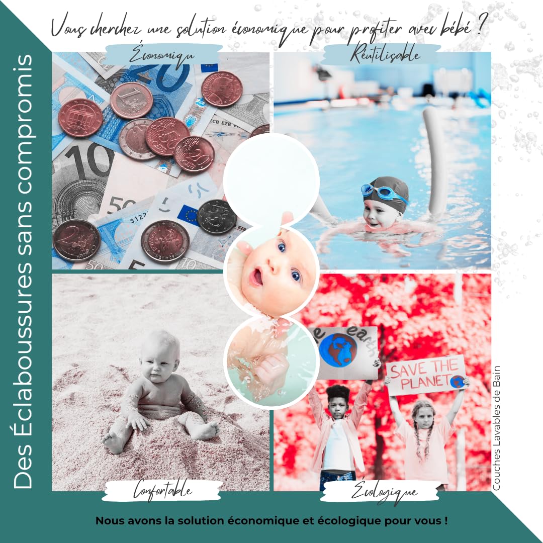Couche Piscine Bébé Étanche et Réglable – Maillot de Bain Lavable Réutilisable Écologique – Confort Bébé Garçon ou Fille(Dauphin - 1 unité)
