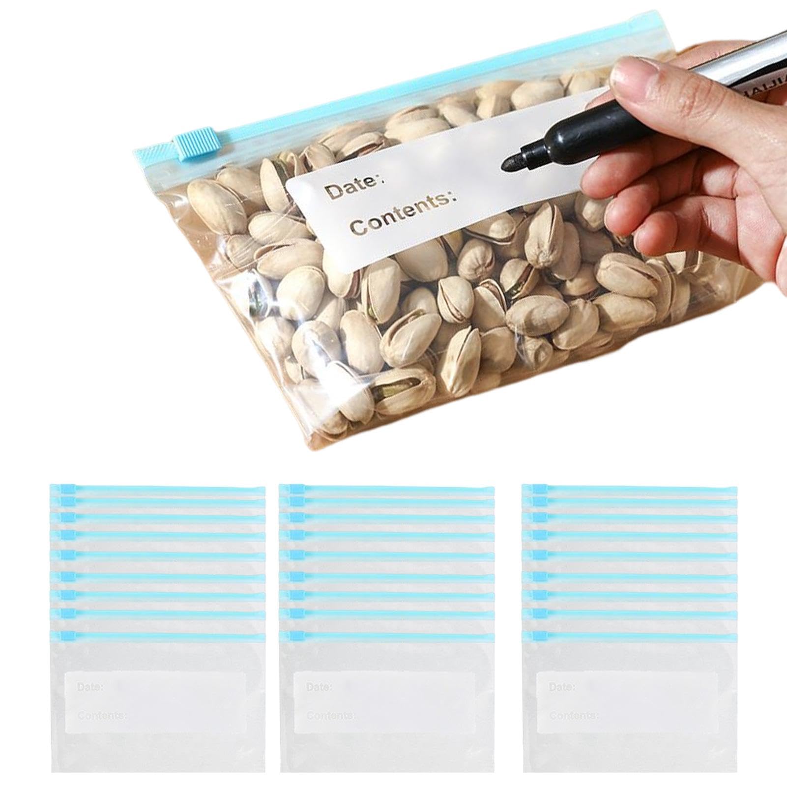 Angaekkot 60Pcs Sml Reusable Freezer Bags, Food Storage Bags With Standing Base Design And Zip, Leak-Proof Sandwich Bags, Kitchen Bags For Vegetables, Milk, Snacks, Meat (60 Pieces Sml)