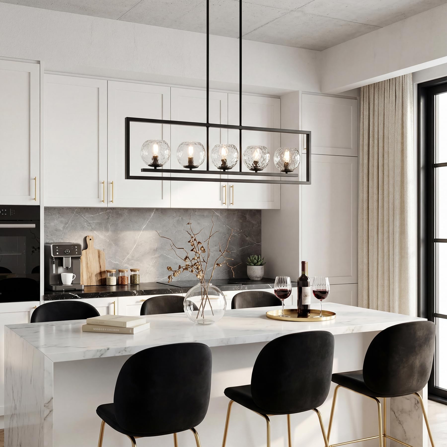 Tribesigns Moderne 5-flammige Hängeleuchte, höhenverstellbar, metallene Deckenleuchte für Esszimmer, Küche, Foyer, Eingangsbereich und Schlafzimmer (E14-Fassung, ohne Leuchtmittel)
