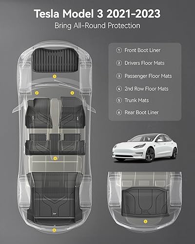 Miniatura 116 de 3W – Tapetes compatibles con Tesla Model Y 2020-2024 y 2025 (no para Juniper), tapetes TPE para todo tipo de clima y revestimiento para maletero