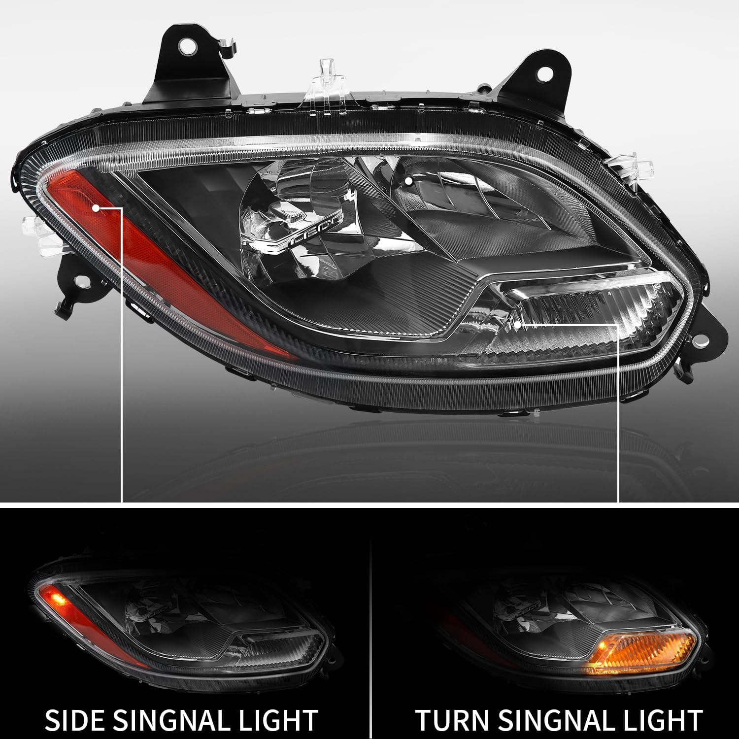 Headlights Assembly Fit for 2018-2023 International LT625 Headlamps LED Low Beam + Halogen High Beam (Driver+Passenger Side)
