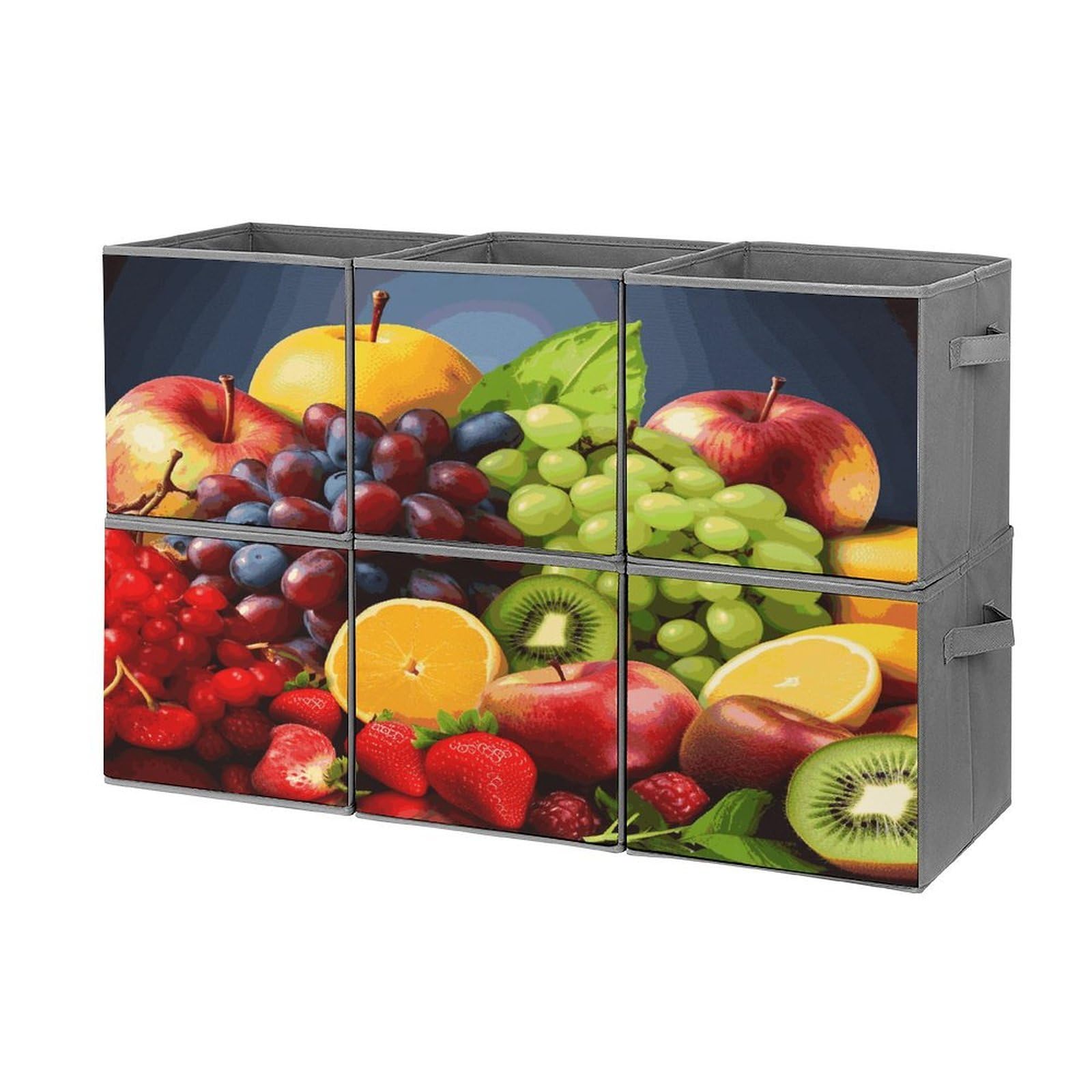 Fekiloot Style Fruits Storage Bin For Foldable And Handles,Closet Organizer Of 6-Pack Stackable,Storage Box For Living,Room, Office,Bedroom,Closet