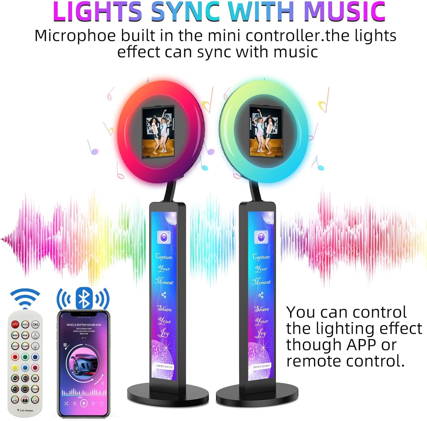 Photo Booth Compatible with Any Ipad, OHYEAHSPIN Photo Booth with Software App Control Ring Box, Music Sync,IPad Selfie Machine with Flight Case