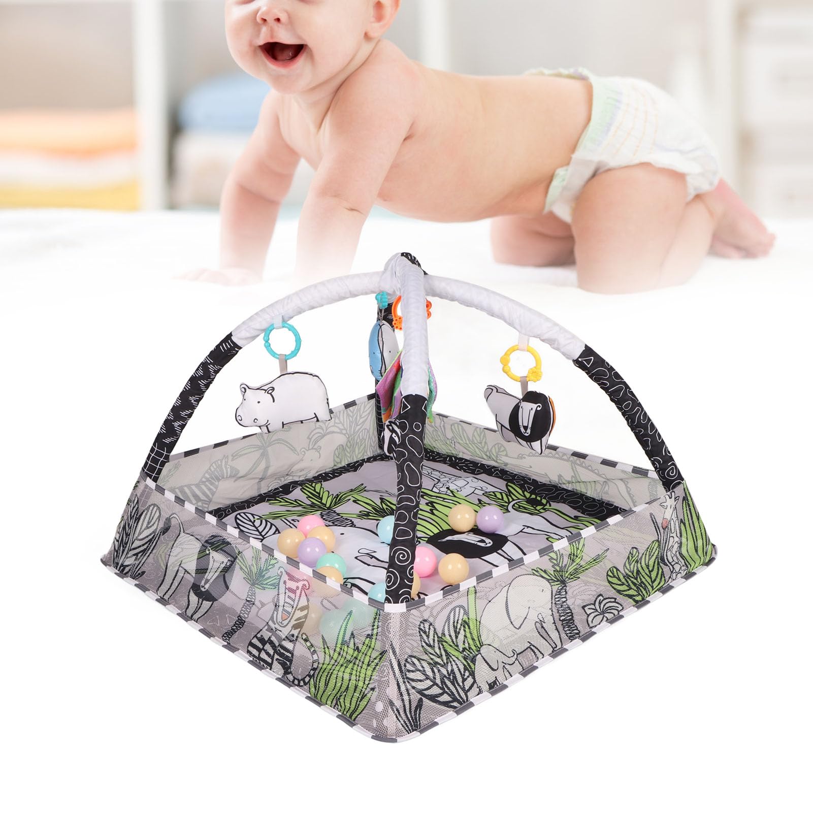 Cryfokt Tappetino da Gioco per Palestra per Bambini con Motivo Prateria Selvaggia, Palestra Multifunzionale per attività Sicure per Neonati, Spazio di Gioco Confortevole per la Casa, Include 18