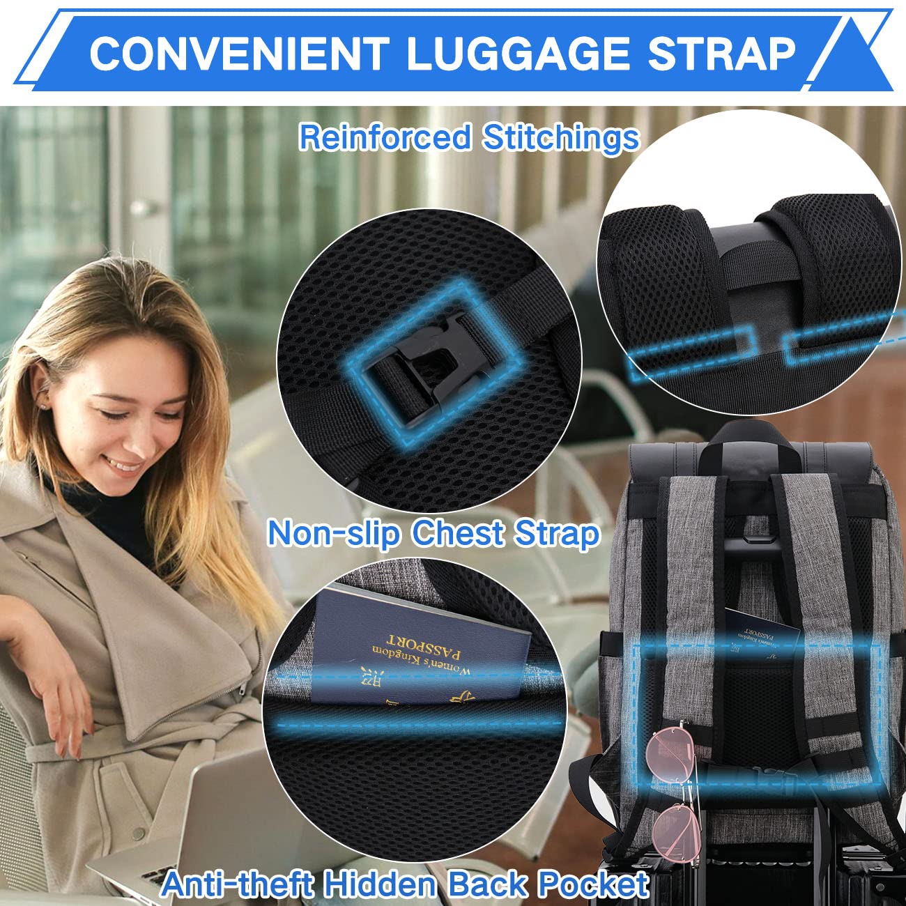 VX VONXURY Zaino Uomo Antifurto Zaino Porta PC 15.6 Pollici con fibbia magnetica Zaino Lavoro Donna per Scuola Viaggio