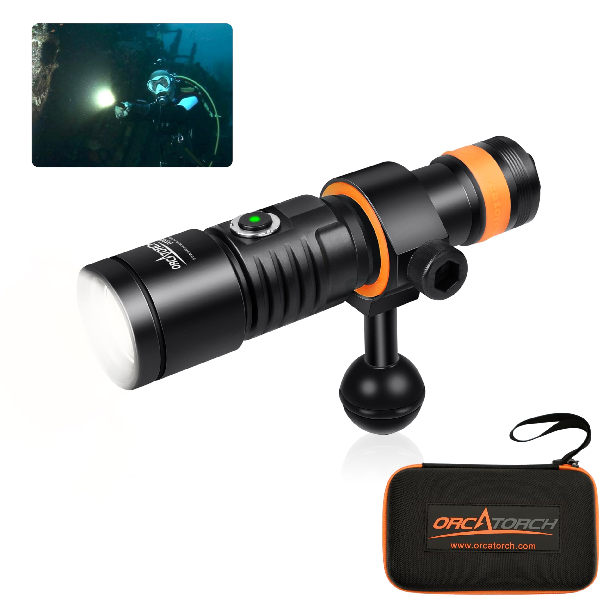 ORCATORCH D530V Lampes de Plongée Rechargeable, 1200 Lumen Lampe Vidéo de Plongée Sous Marine 140 Degrés Super Grand Angle de Faisceau, 150 Mètres Sous l'eau Avec Fonction de Verrouillage de Sécurité