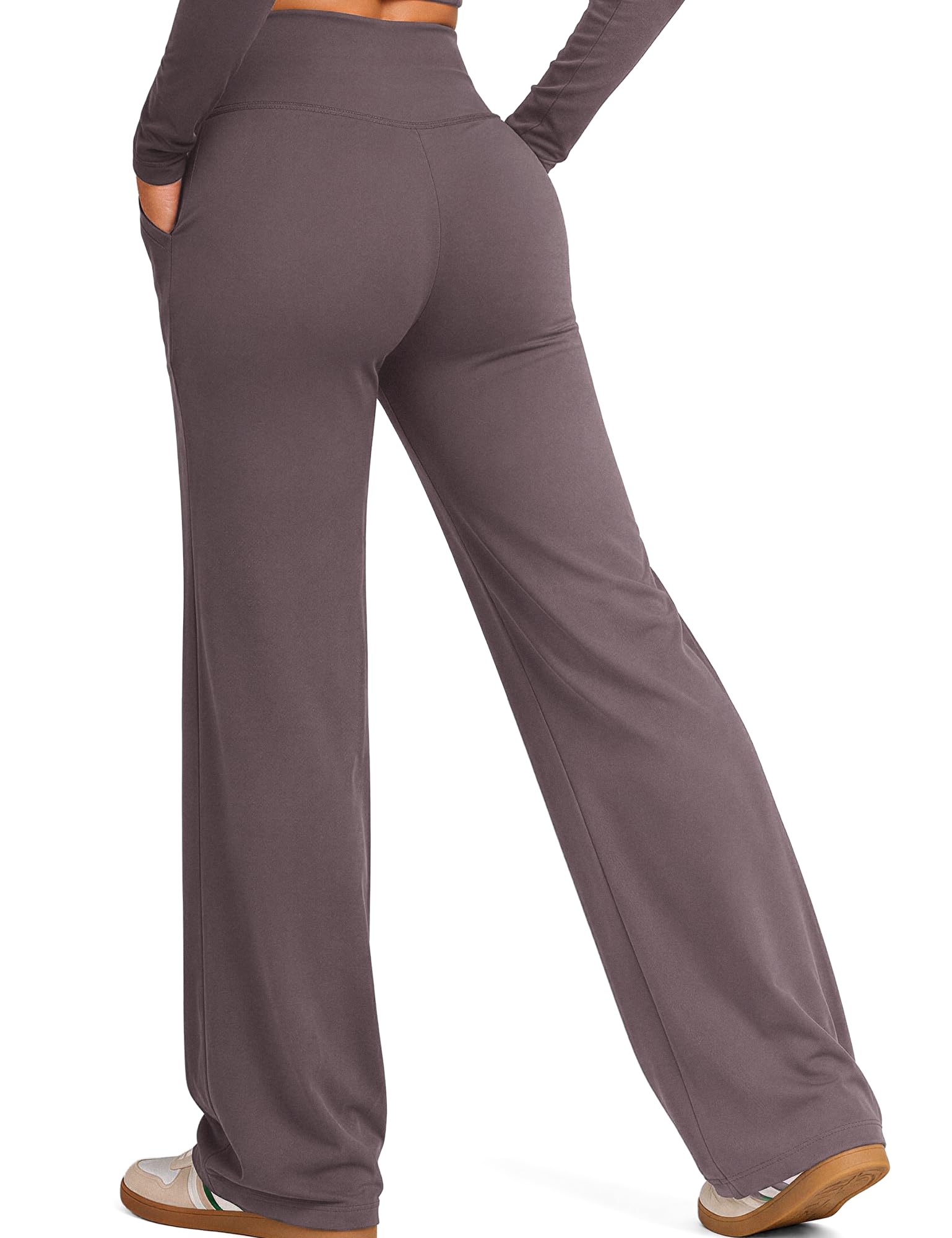 Yogaration Wide Leg Yoga Pants for Women with Pockets, Petite Regular Tall Lounge Pants for Travel and Everyday Wear — Mocha Mousse by Amazon