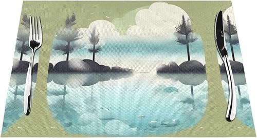 Lot de 1 à 4 à 6 sets de table en vinyle tissé - Magnifiques lacs tranquille - L