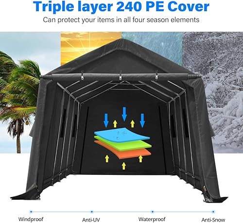 Miniatura 4 de ADVANCE OUTDOOR Cochera de 13 x 20 pies, 2 puertas enrollables y rejillas de ventilación para exteriores, refugio de almacenamiento portátil, tienda