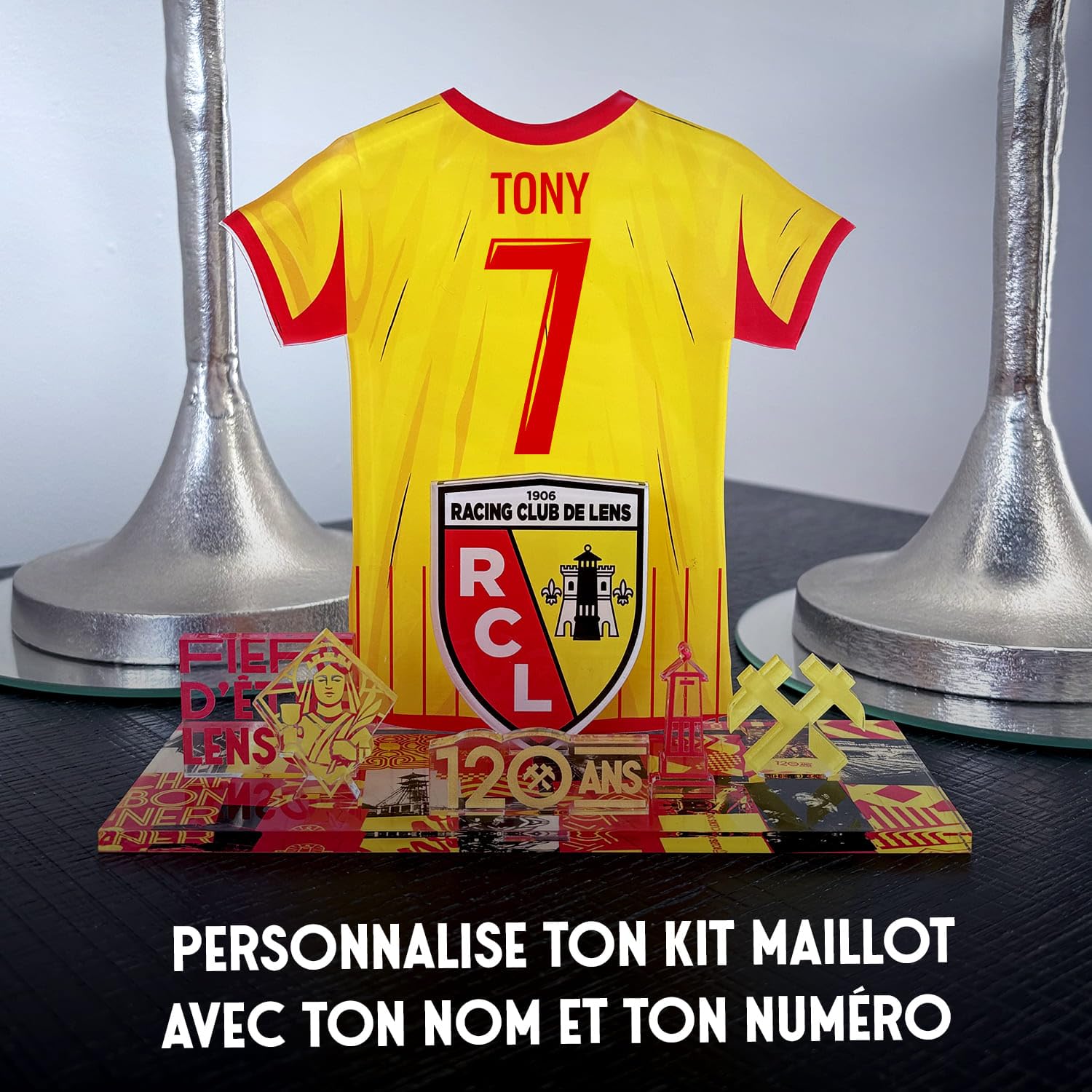 OneTrophy Kit Maillot Personnalisable RC Lens – Nom & Numéro au Choix | Produit sous Licence Officielle – Édition 120 Ans | Cadeau Supporter Sang & Or | Décoration Supporters – Fabriqué en France - 5