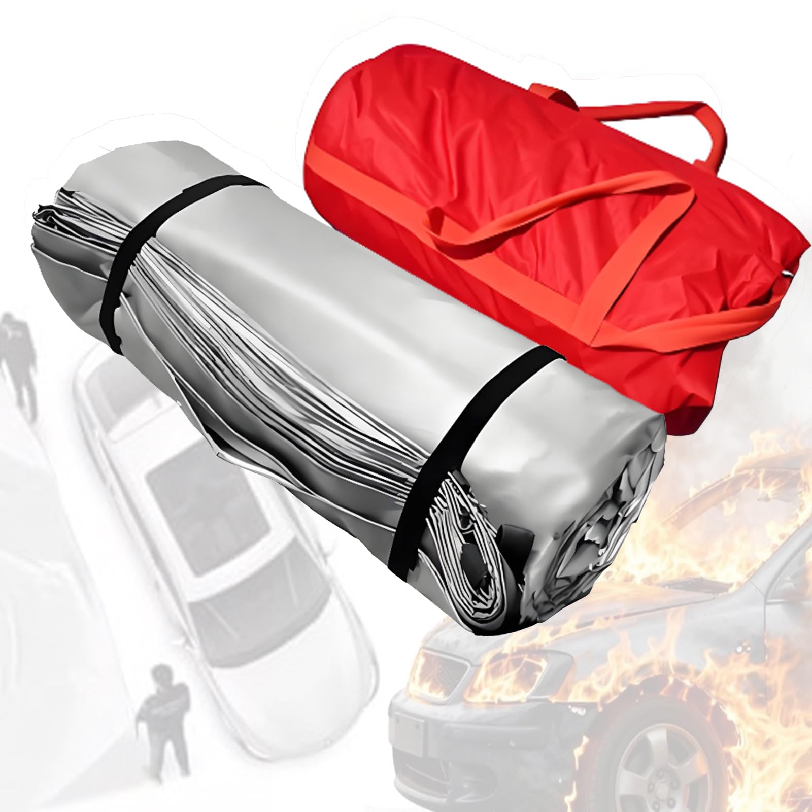 Manta ignífuga de emergencia para coches, manta reutilizable de extinción de incendios de emergencia de 1100 °C para estaciones de carga, garajes y almacenes, fibra de vidrio + silicona de doble car