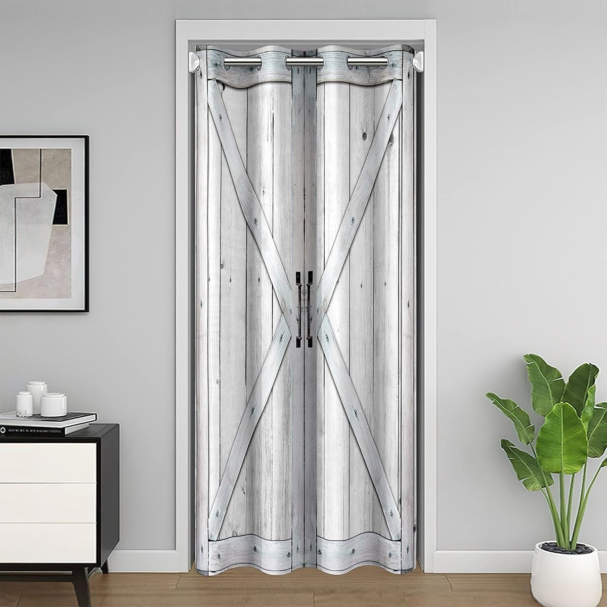 Rustic Wooden Stripes Door Curtain 1 Panel, 42"W x 80"L, Retro Farmhouse Cabin Privacy Door Drape for Living Room, Bedroom Decor, Wood Texture Country Decor Doorway Curtain for Kids, Adults