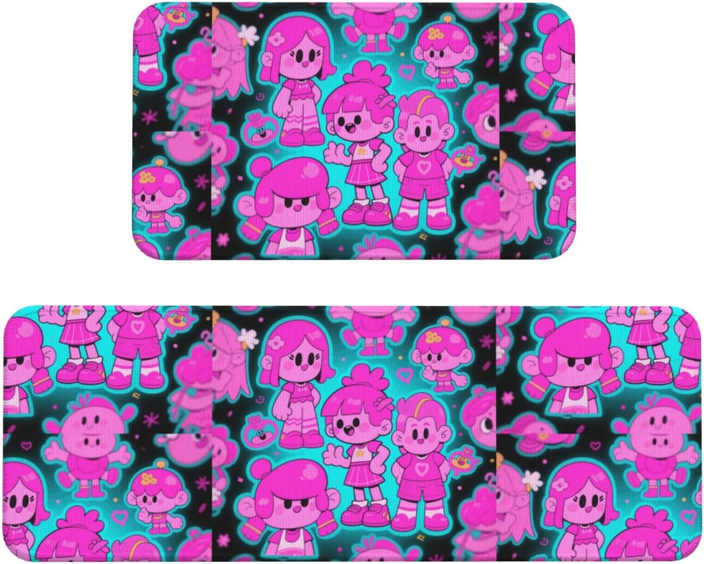 Cartoon Print Kitchen Rugs Set of 2, Cushioned Anti-Fatigue Kitchen Mats for Floor, Waterproof Comfort Standing Mat Absorbent Velvet Kitchen Runner Rugs 17"x30"+17"x47"