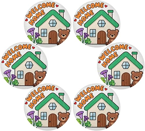 Miniatura 3 de Welcome Home Cartoon Bear House Round Table placemat Washable placemats for Dining Table Set of 4 15x15 in individuales para mesa de comedor Redondo