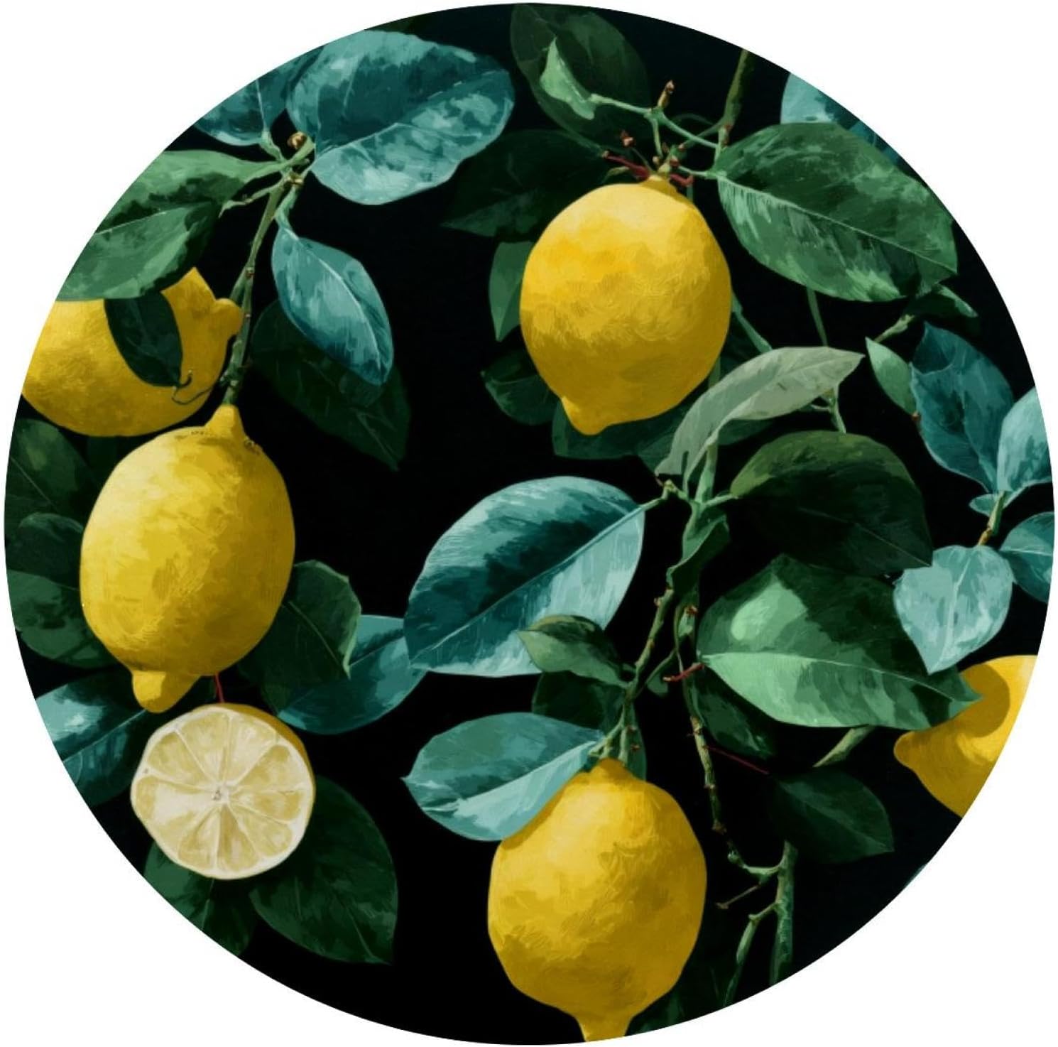 Round Mouse Pad for Women Men, 10’’ Round Desk Pad Mousepad Non-Slip Rubber Base, Office Home Laptop Accessories, Yellow Fruit Lemon Aesthetic Pattern