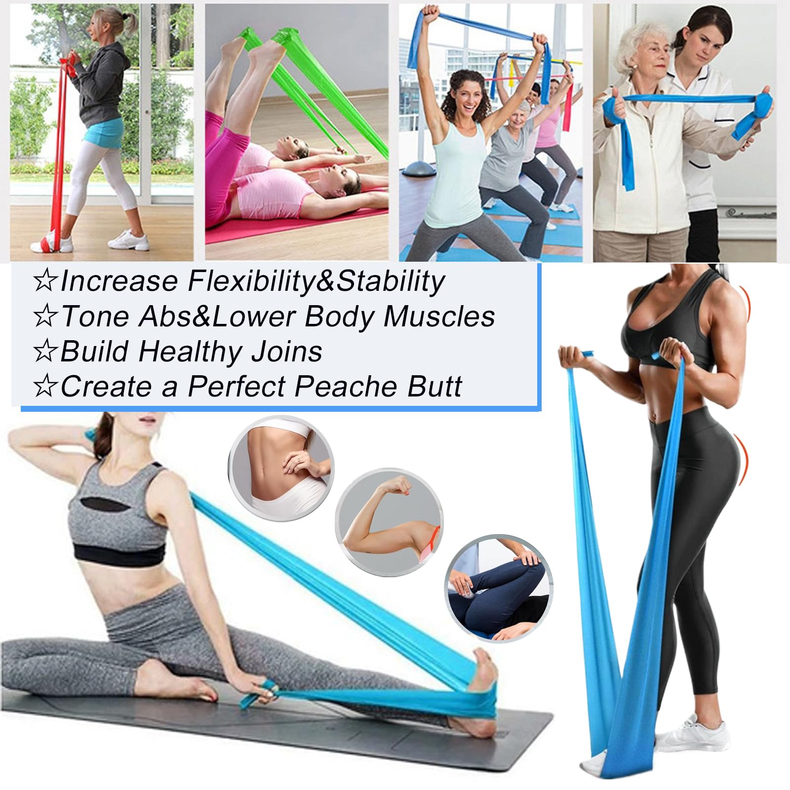 Fasce Elastiche Per Allenamento PIYAREY – Set Da 3 Con Diversi Livelli Di Resistenza (6,8 Kg, 9,1 Kg, 11,3 Kg), 1,5 M, Ideali Per Yoga E Pilates, Multicolore - 2