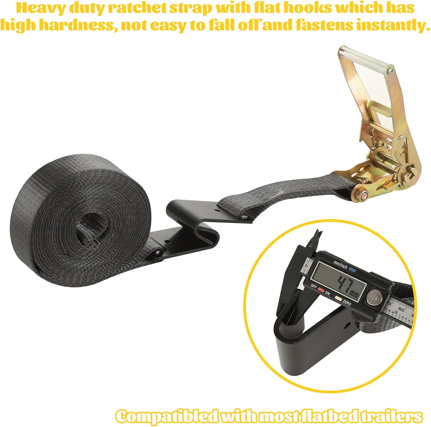 4 Pack 2 Inch Ratchet Straps Heavy Duty 20ft Tie Down Straps Ratchet Flat Hook, 10000 LBS Break Strength, Black Cargo Ratchet Strap for Moving, Truck, Trailers, Motorcycles, Kayaks, Car Roof - Image 4