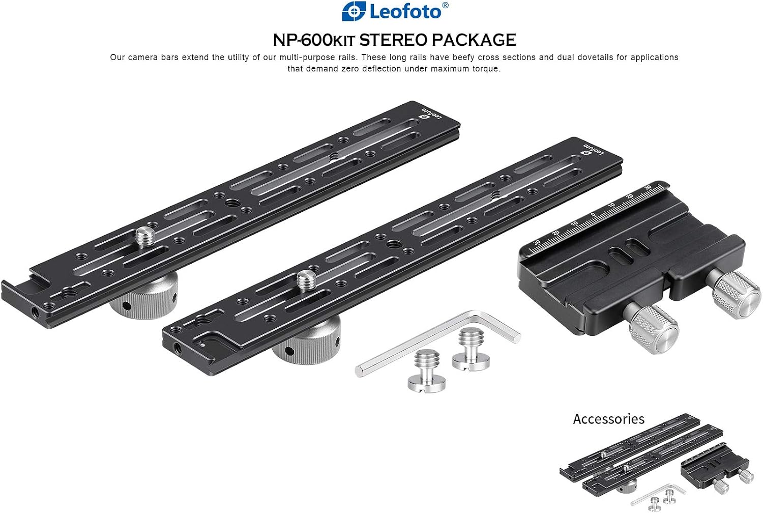 Leofoto NP-600 Kit 600mm Long Rail with Clamp/Double Platform/Two Cameras Mounted