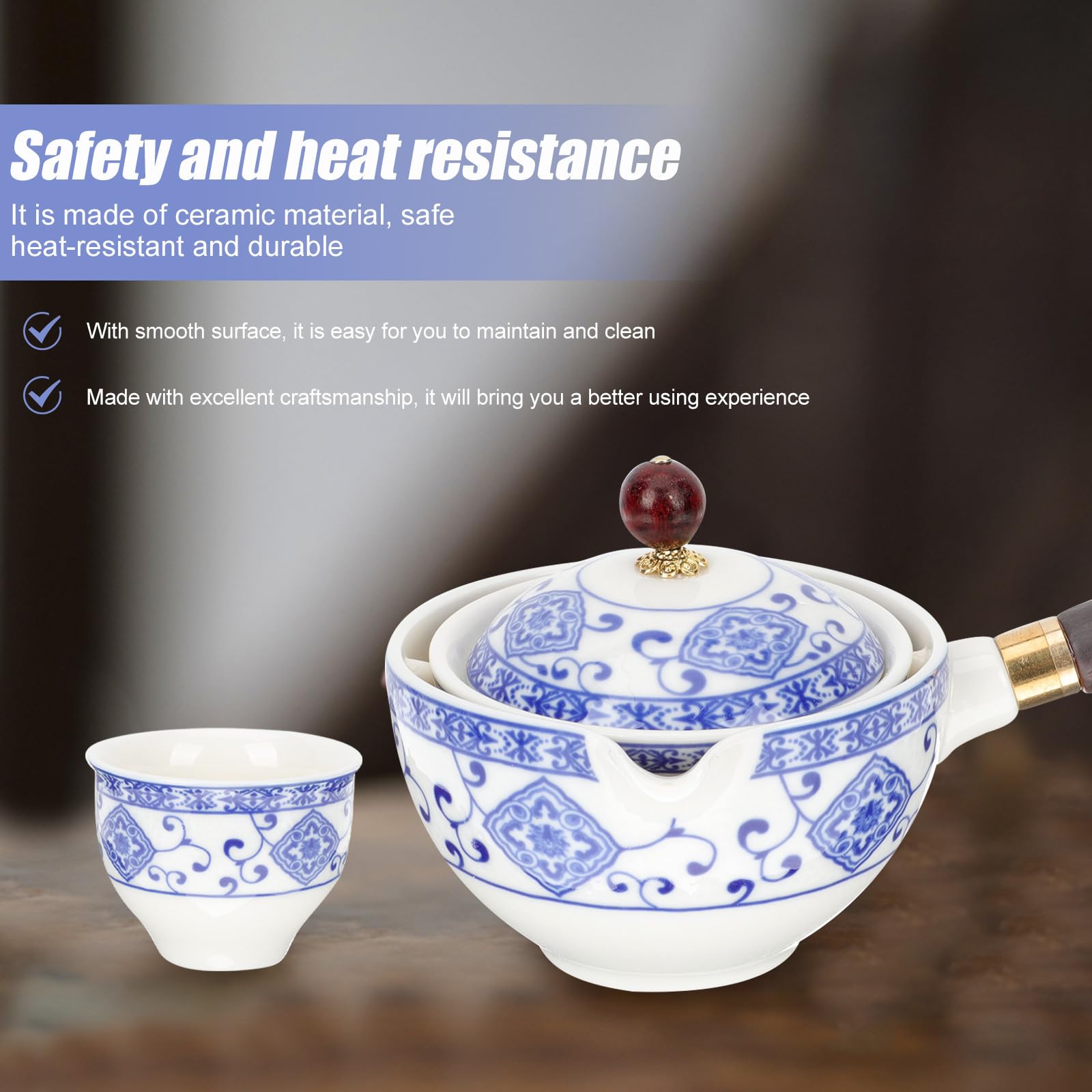 Juego de Té Chino de Cerámica Estilo Chino Tetera y 4 Tazas Fácil de Limpiar y Verter Adecuado para Aficionados al Té en Casa